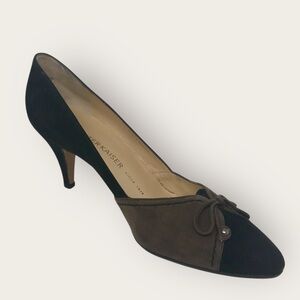 Peter Kaiser Black & Brown Suede Low Heels Two-Tone Bow Accent
